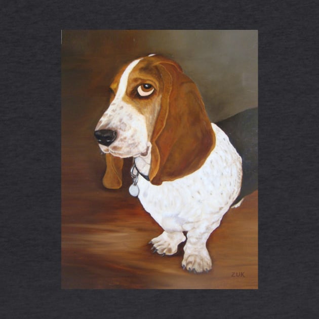 Basset Hound Dog Portrait. Droopy Ears and Huge Paws. by KarenZukArt